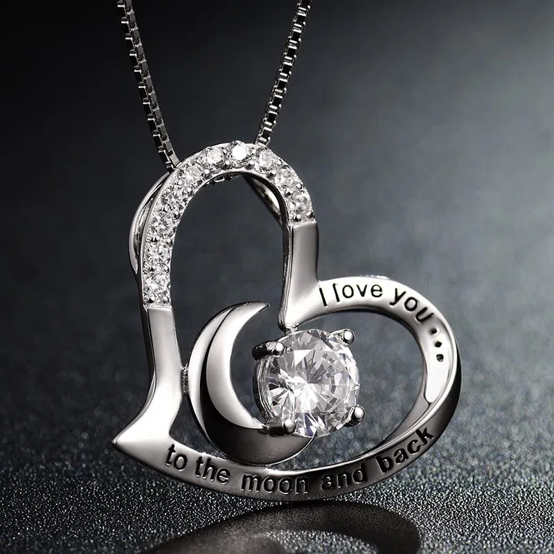 S925 I Love You to The Moon and Back Necklace for Women 925 Sterling Silver Necklace Mothers Day i love you Gifts Necklaces