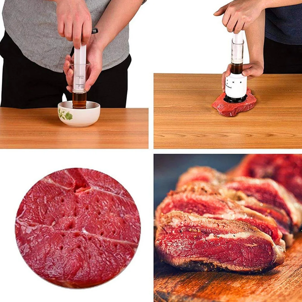 New Kitchen Supplies Stainless Steel Sauce Syringe Meat Softener Sauce Pickling Syringe for Softening Meat