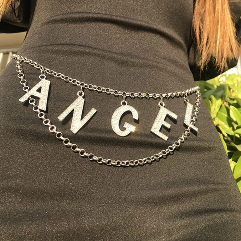DIY Women Crystal Letter Angel Belly Chains Bohemia Beach Belt Chain Female Charm Waist Accessories Waist Body Chain for Women