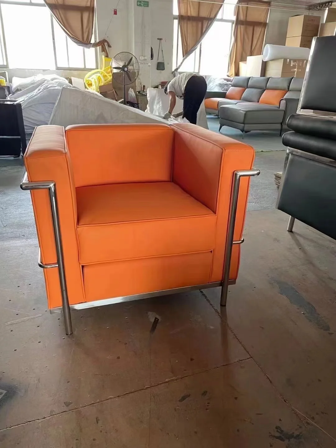 Modern  Living Room Couch Leather  Sofa Metal Stainless Steel Structure Leisure Sofa Single-seat 2 3 Seats Sofa