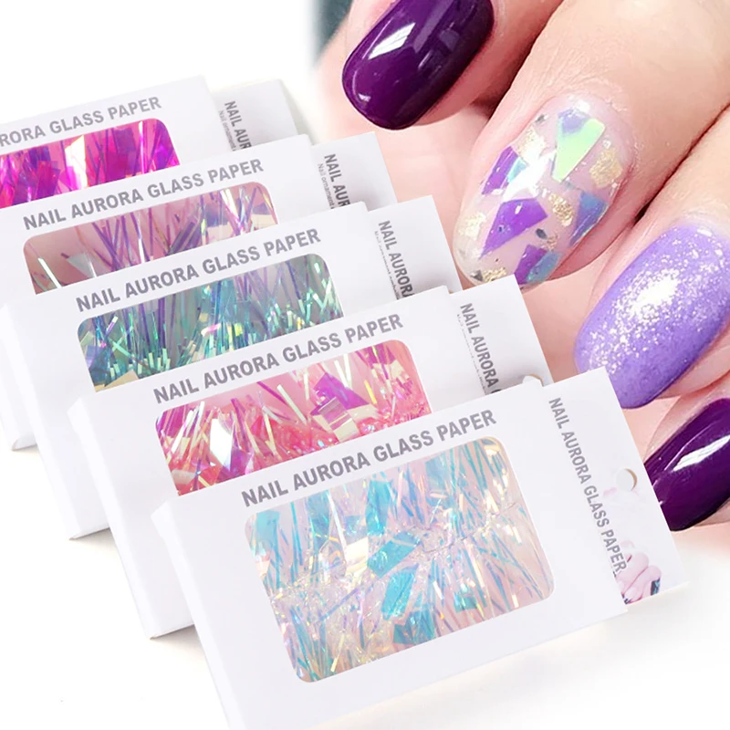 3D Nail Art Aurora Stickers Aurora Glass Film Paper Foil Decals 3D Laser Strip Nail Decoration Nail Art Broken Glass Sticker