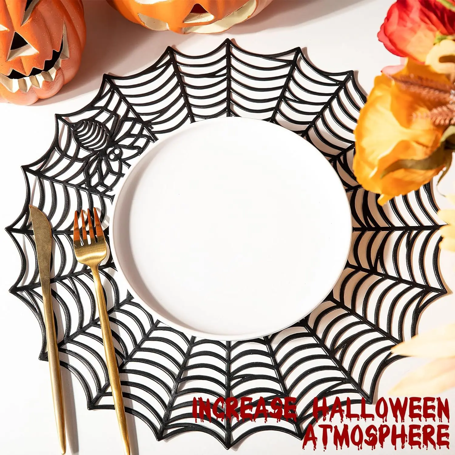 Factory Fast Ship Halloween Spider Web Round Shape PVC Placemat Halloween Table Decoration Placemats Insulation Mat