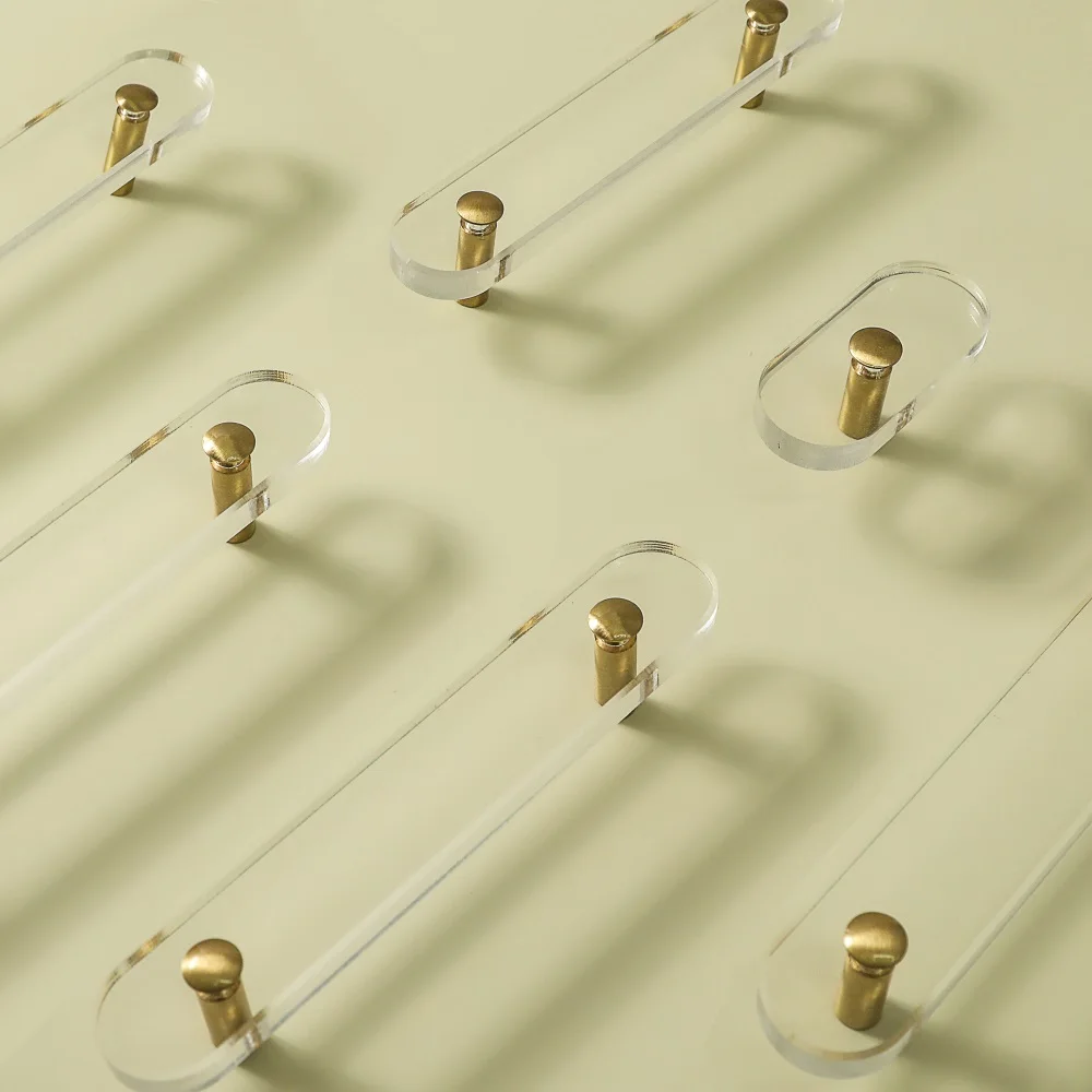 Popular Transparent Acrylic Handle with Solid Brass Leg Simple Concise Round Cake Kitchen Cabinet Handle Furniture Handles Knobs