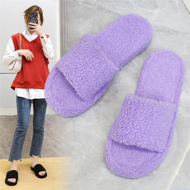 Hot selling Korean version wholesale cheap low MOQ colorful soft non-slip indoor outdoor girls plush fur slippers