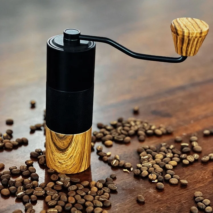 Manual Coffee Grinder with Adjustable Setting Hand Coffee Grinder Stainless Steel SUS420 Conical Burr Wooden Style Painting