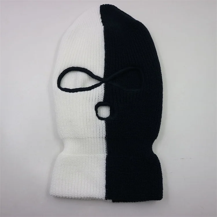 factory wholesale sniper gang two tone split color acrylic ribbed knitted ski face mask 3 hole balaclava knit custom skimask