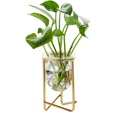 European style luxury home decoration simulation fleshy living room flower iron glass bottle hydroponic gold metal vases