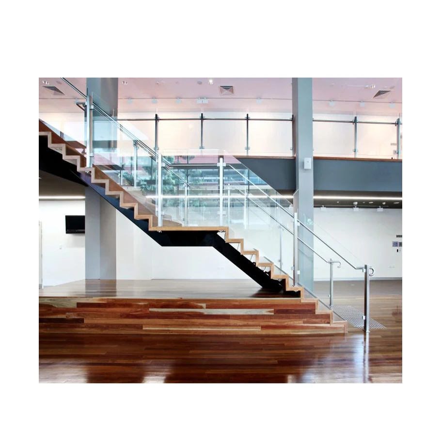 Prima Straight Single Steel Stair modern design Center Beam Straight Staircase Cable Railing Stringer with Wooden Step Design