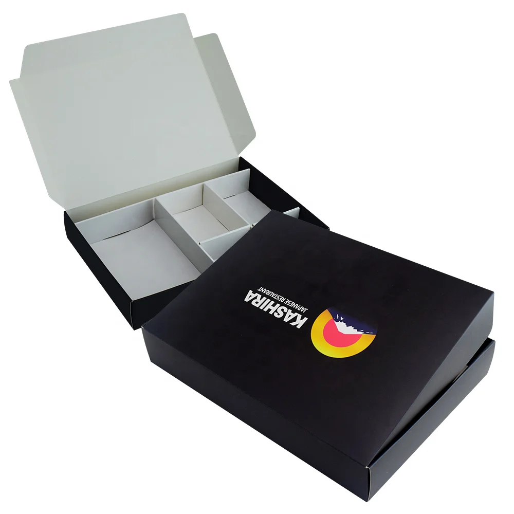 Custom eco biodegradable bamboo cardboard japanese 12*12cm black sushi tray box