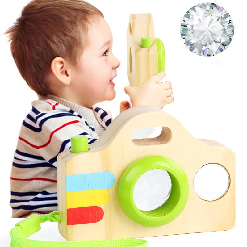 Kaleidoscope lens camera shape wooden kaleidoscope glasses for toddlers