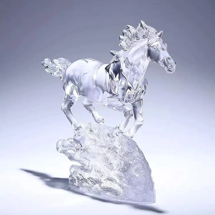 G015 Liuli White Horse Ornament Crystal Crafts Creative Office Living Room Home Decoration Light Luxury High-grade Opening Gift