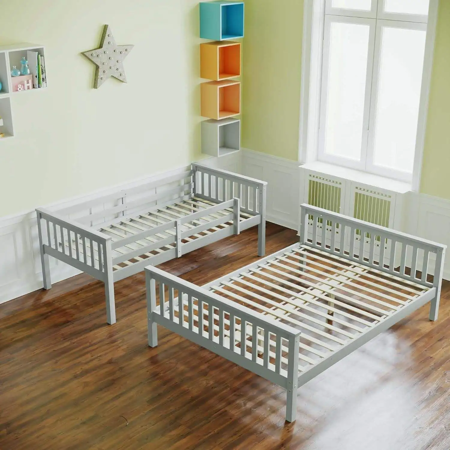 Portable hard wood staff step twin full over kids children beds wood bunk bed with stairs