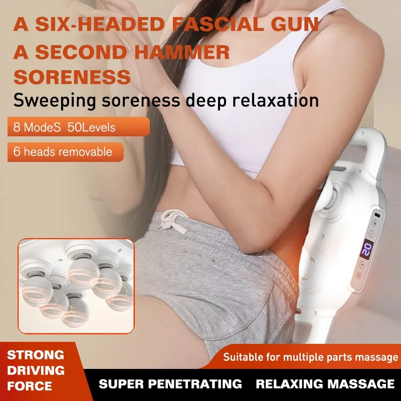 6 heads electric massage gun deep muscle massager gun fascial rechargeable body massage gun