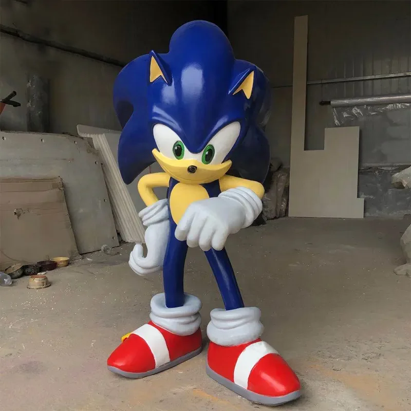 Custom Life Size Cartoon Statue Fiberglass Sonic Statue Resin Blue Hedgehog Sculpture For Decoration
