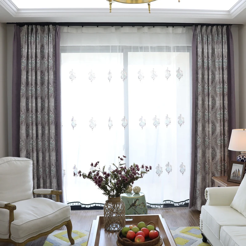 Luxury Popular Jacquard Dubai Curtain with Attached Valance for Living Room