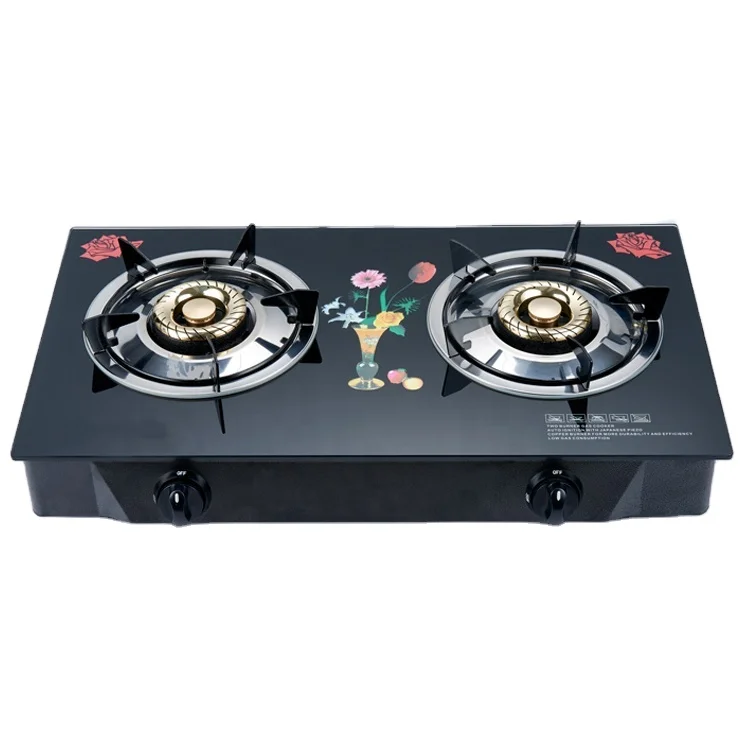 Новый дизайн, высокое давление, лучшее качество, стеклянная Настольная плита с 2 горелками, чугунная газовая плита