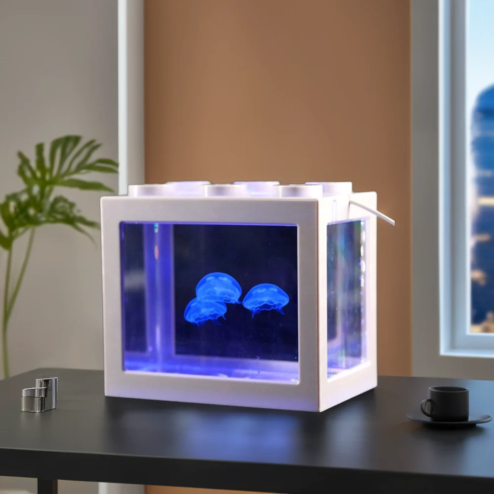 Modern design acrylic aquarium jellyfish tank high quality medium size aquarium with power adapter for home use