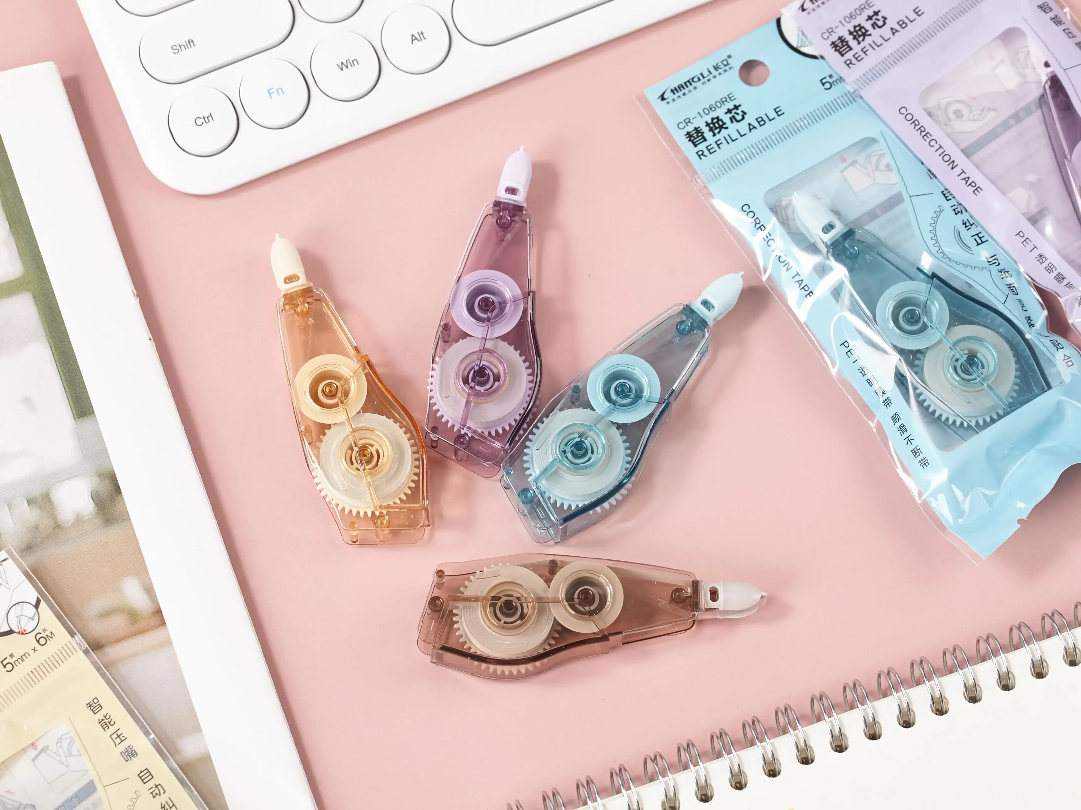 New School Office Stationery  transparent pet customized colored plastic  kids student white out Correction Tape refill