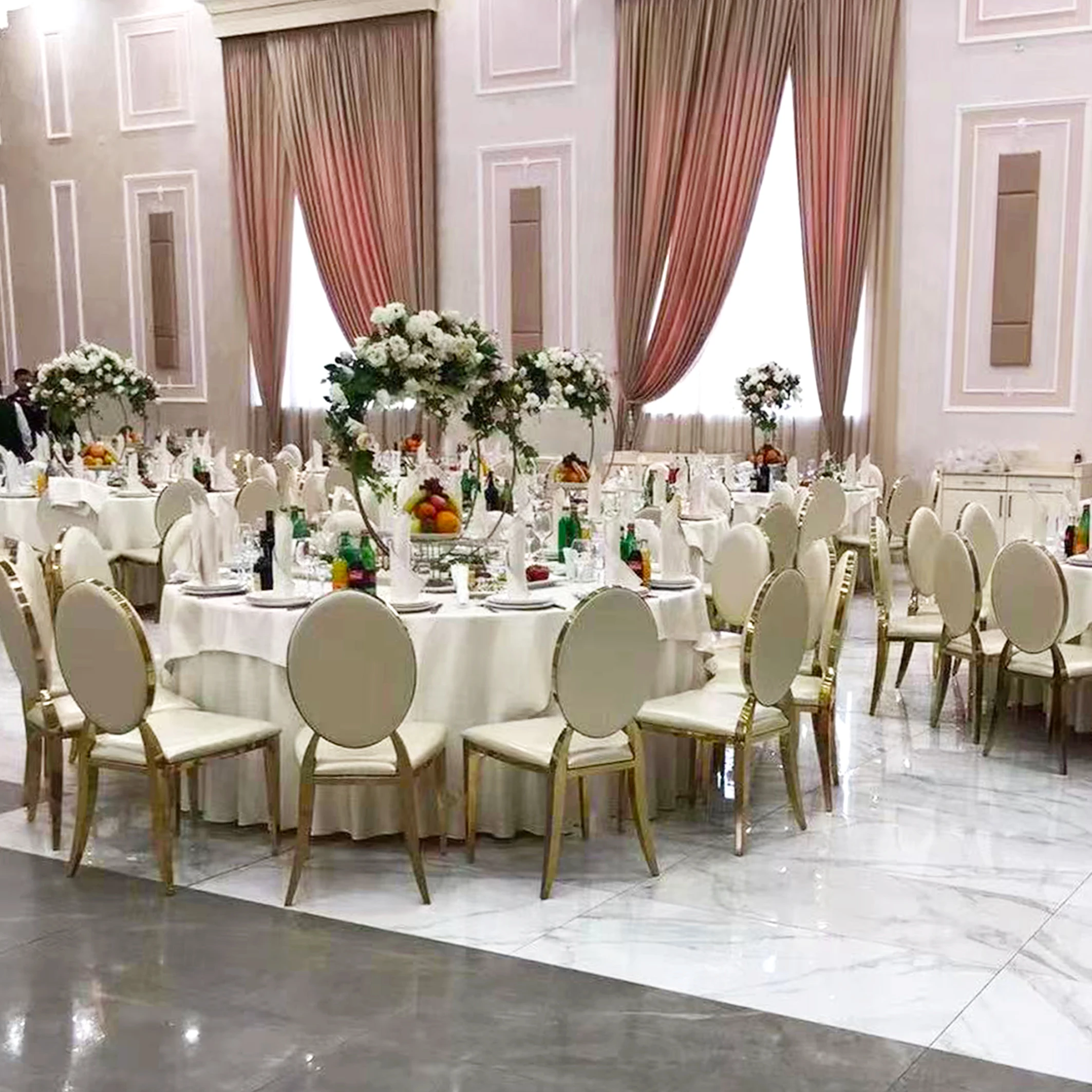 Banquet Party Event Furniture Round Back Gold Stackable Event Stainless steel Chairs Wedding