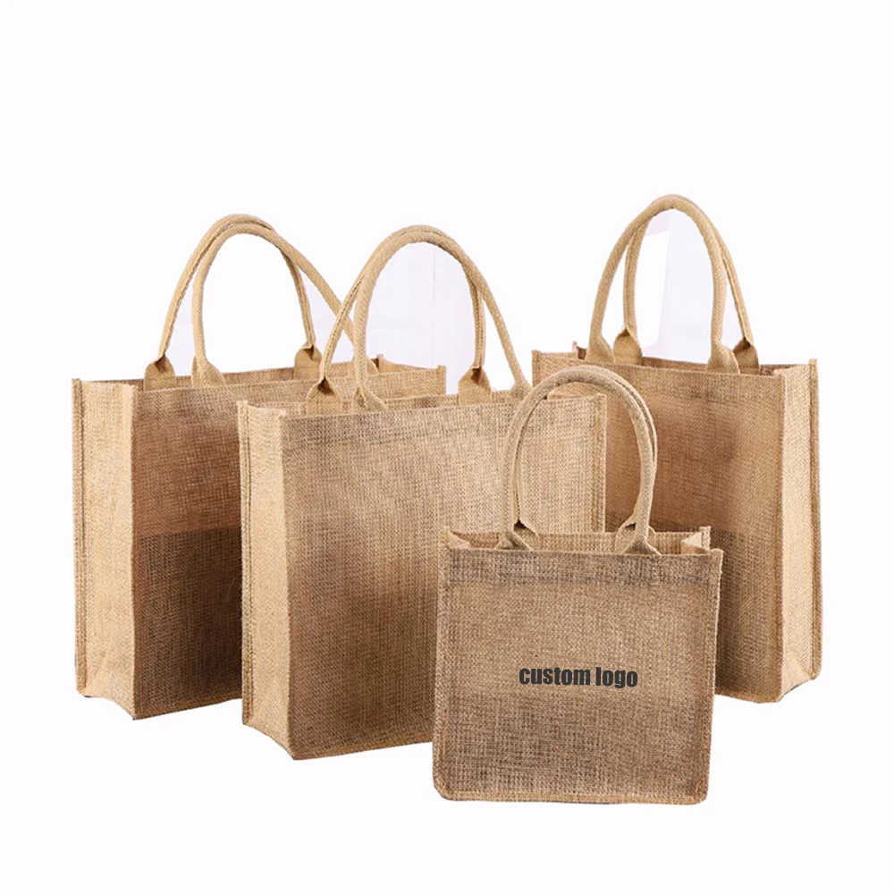  China Eco Products Custom Logo Portable Open Top Jute Shopping Bag