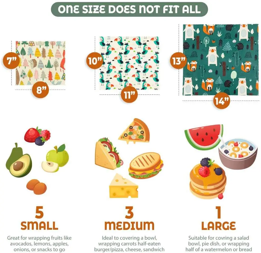 Reusable Beeswax Wraps Eco-Friendly Plastic Free Bees Wrap Food Storage