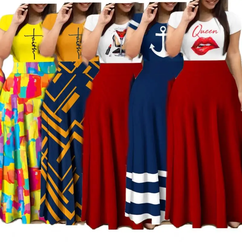 Vintage Pleated Dresses Women Lady Elegant Faith Maxi Dress Women Summer Casual Plus Size 3XL Loose Pleated Gradient Dress