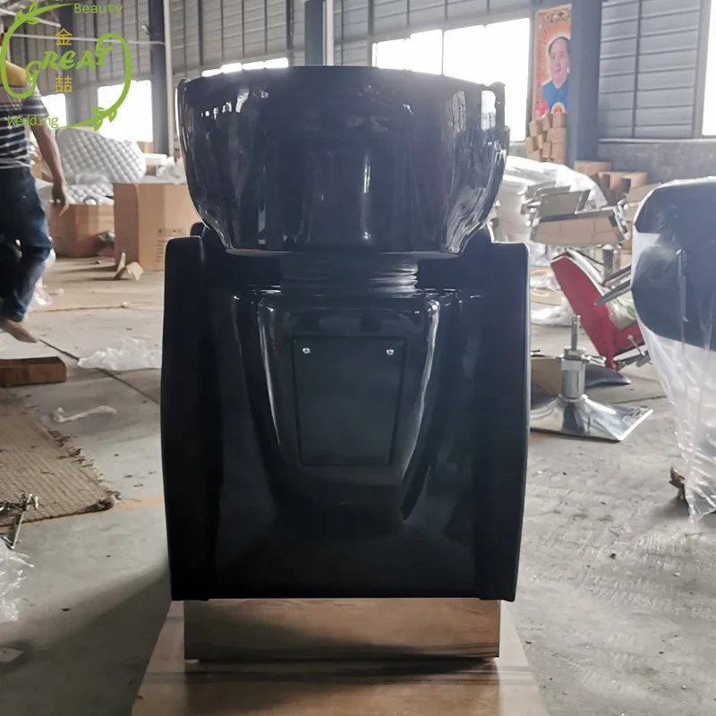 Foshan Great Factory Best Quality Black Reclining Washing Sink And Footrest Control Salon Shampoo Chair Hairdressing Basin