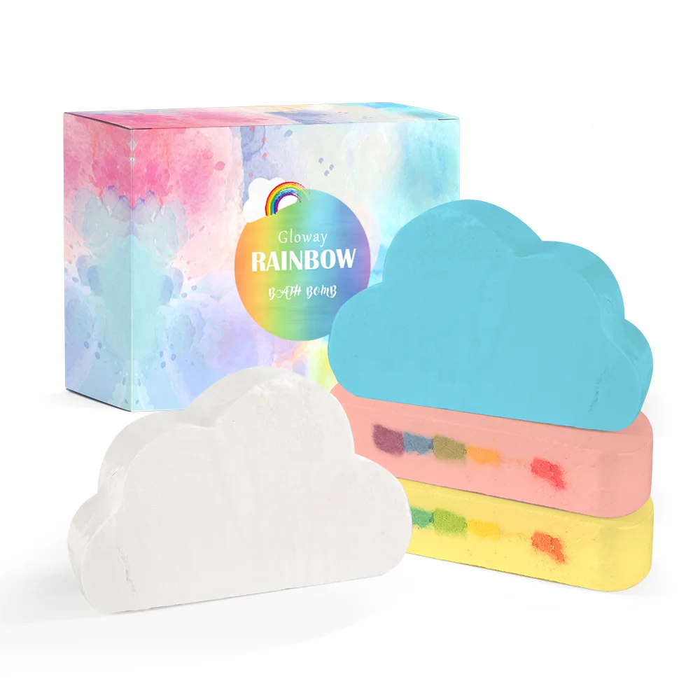 1Pc Individually-Wrapped Cruelty Free Moisturizing Fun Handmade Bath Fizzies Natural Scented Cloud Rainbow Bath Bomb For Kids