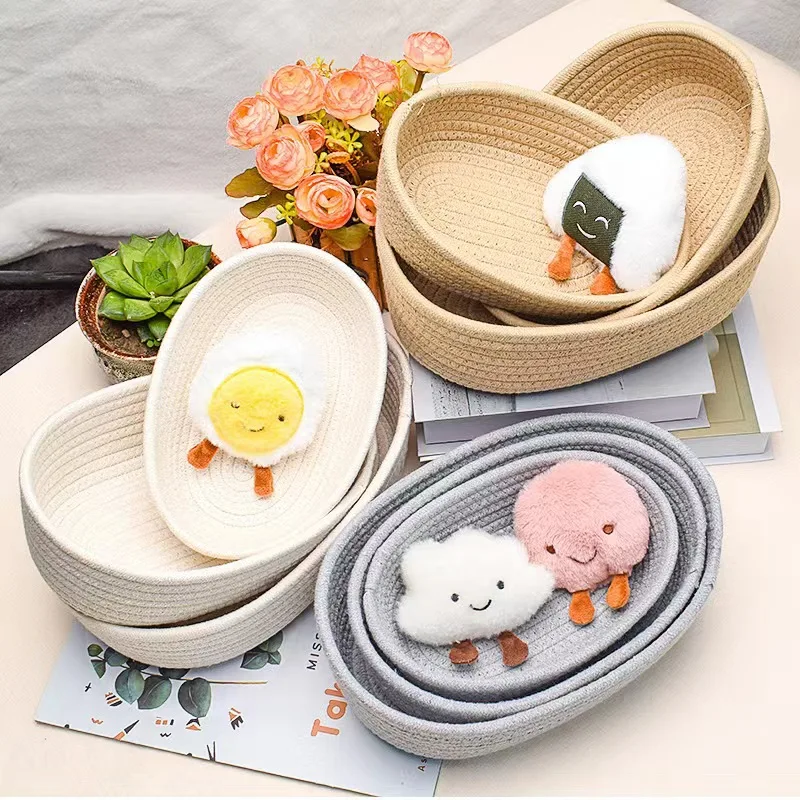 New Arrival 3pc Cotton Laundry Storage basket Boat shaped woven basket Shelf Decorative Bin Toy Organizer