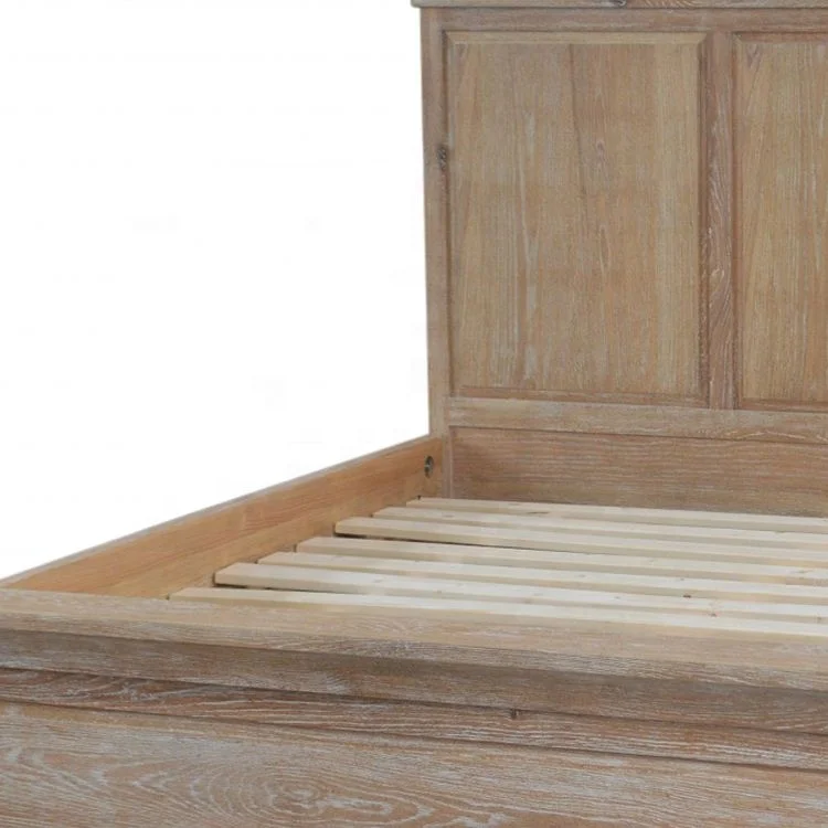 HL090-183 Vintage American Style Classic Rustic Antique Classic Wooden Platform Queen King Size Solid Oak Frame Bed