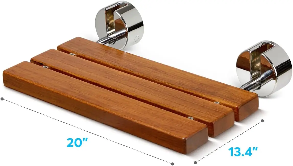 400 lbs Capacity 20 Inch Teak Folding Bathroom Bench Stool Seating Chair Medical Wall Mounted Fold Down Shower Seat