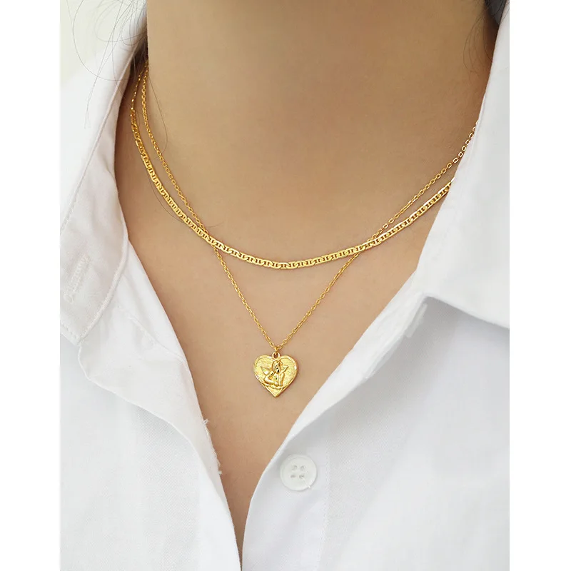 Korean version of ins niche Dongdaemun heart-shaped angel female versatile love clavicle chain S925 sterling silver necklace
