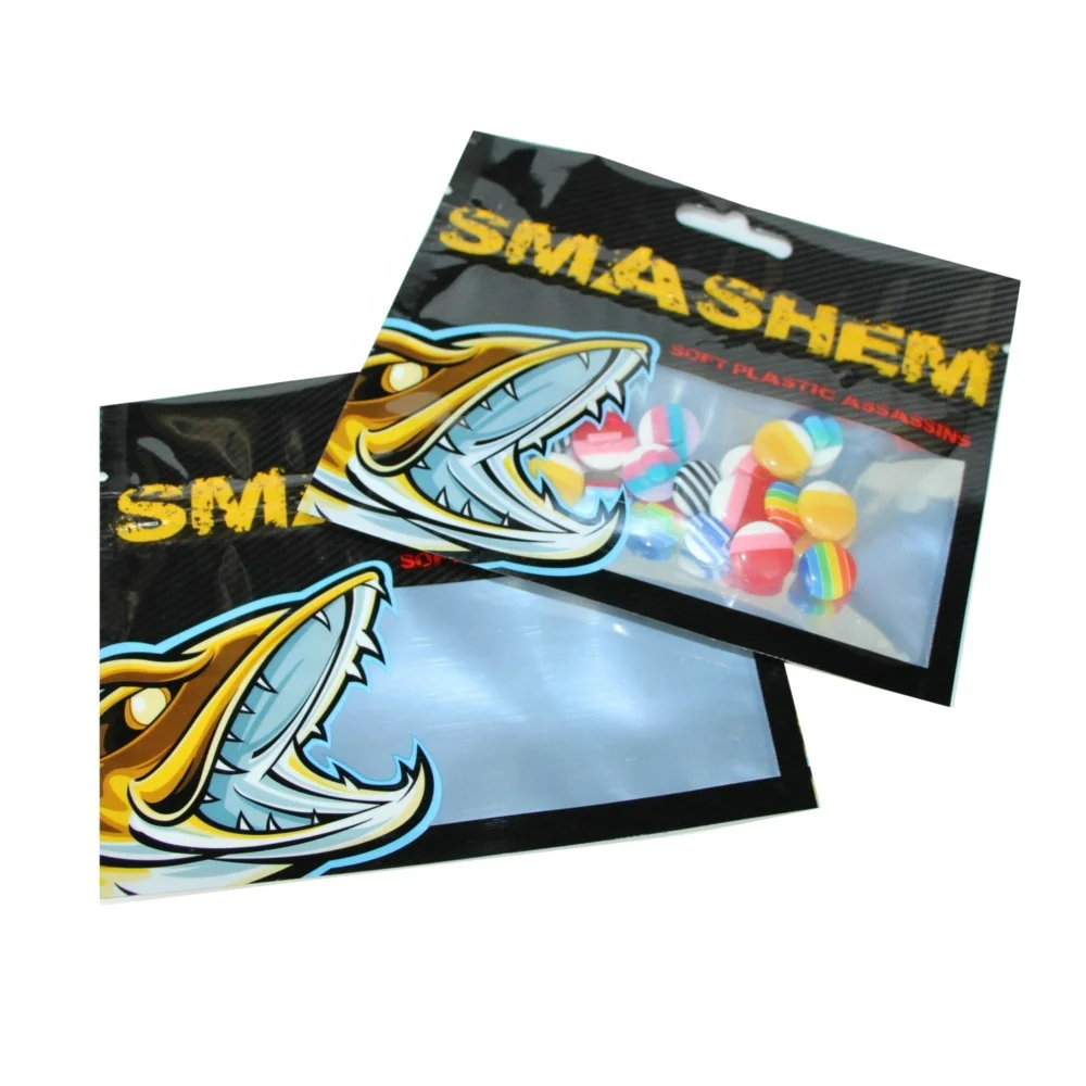 Digital printing Custom Plastic soft fishing baits worm bag lures packaging zip lock fish baits bag