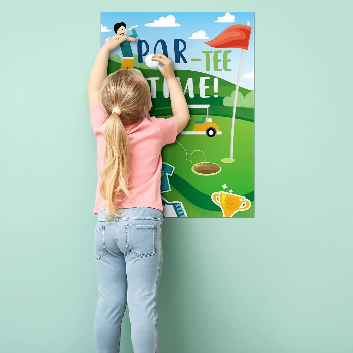 Golf Party Games Par Tee Time Pin the Golf Ball on the Hole Game Poster Stickers with Blindfolds Golf Game Party Decoration