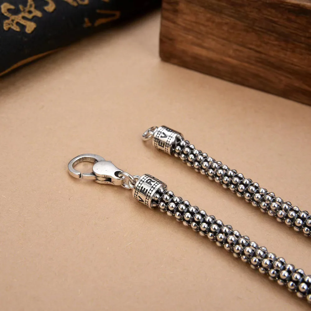 6mm Italian Popcorn Chain S925 Sterling Silver Necklace for Men Vintage Punk Rock Hip Hop Fine Jewelry Gift