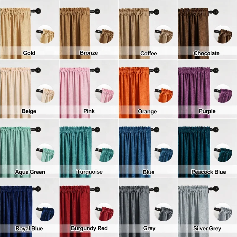 Modern Chenille Solid Curtains Fabric with Attach Valance for Living Room Window Pelmet Ready Made for Kitchen