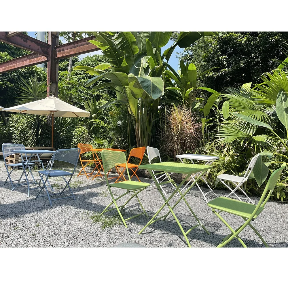 3 Piece Wrought Iron Patio bistro Set Folding Reclining Garden metal mesh Chairs garden coffee shop Furniture