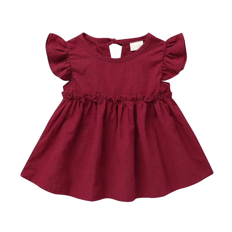Wholesale custom ruffle short sleeve baby girl dresses summer linen dress baby