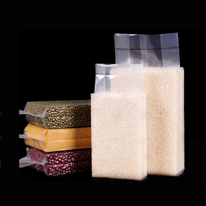 Wholesale PA/PE Transparent Packaging Bags Custom Legumes Grains Rice Brick Vacuum Plastic Storage Bag For Rice Vacuum Bag