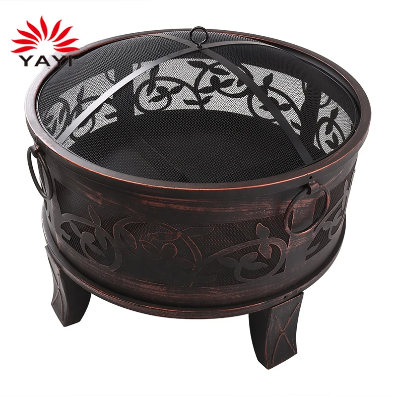 26 дюймовый Круглый стальной античный бронзовый камин с камином и барбекю