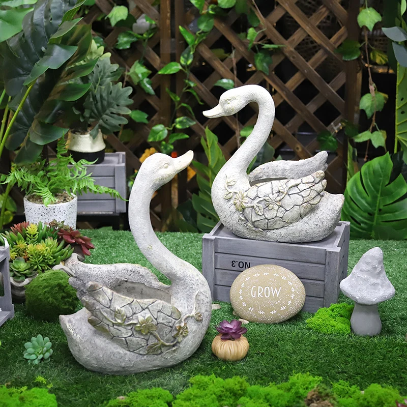 Redeco Cute High Quality Magnesia Garden Swan Statue Magnesium Oxide Swan Planter Resin Pot For Wholesale