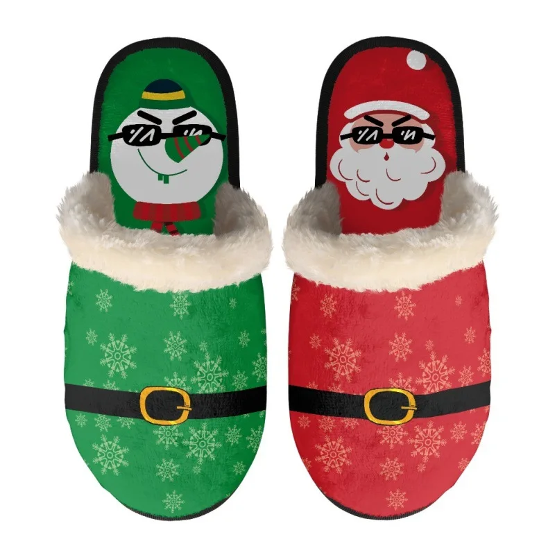 Custom Cartoon Bedroom Indoor Winter Warm Fleece shoes Halloween Santa Claus And Snowman Printed Christmas Home Plush slippers