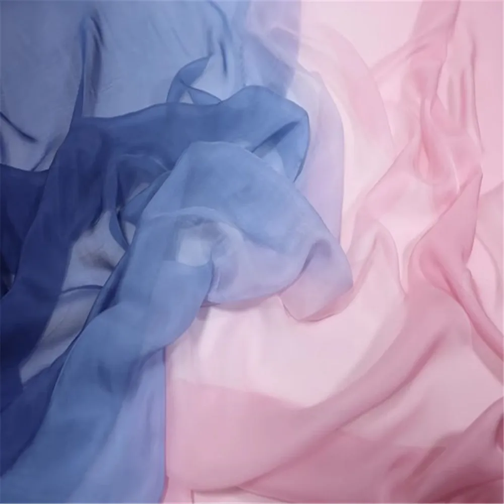 High Quality Sheer Soft 100% Gradient Color Ombre Natural Silk Chiffon Fabric for Girl Fashion Spring Dress