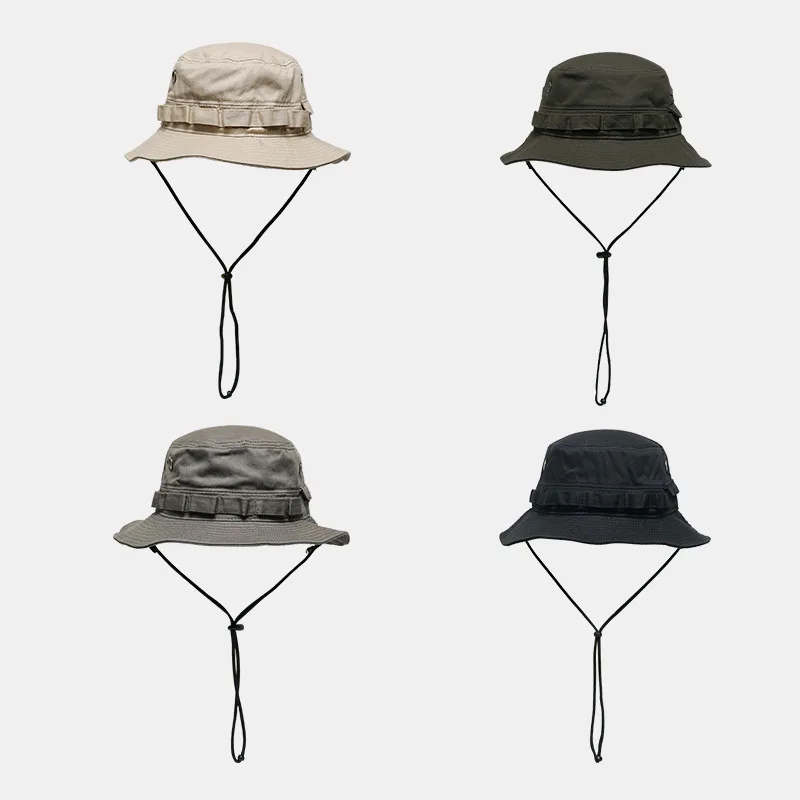 New trend High Quality Cotton Men Outdoor Hiking Camping Fishing Bucket Hat with side strings