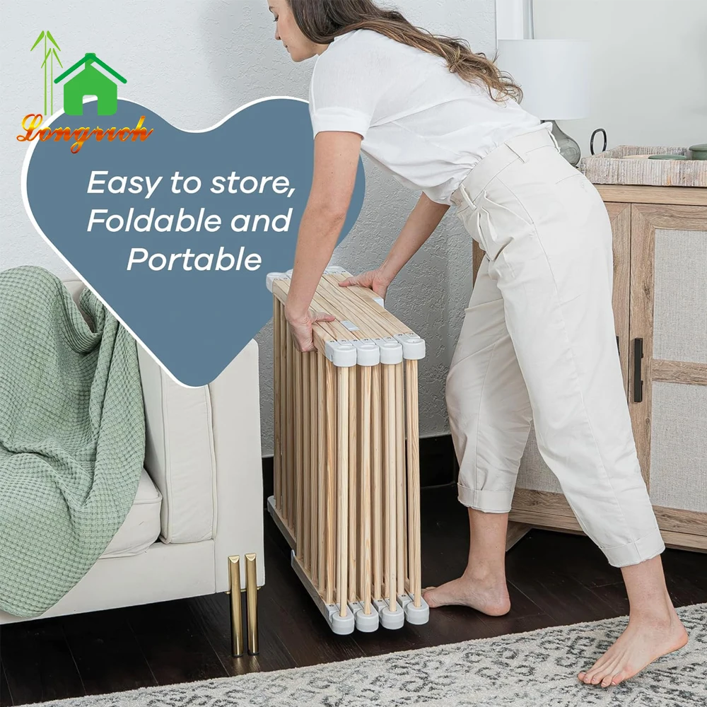 Wooden Baby Playpen & Baby Gate for Toddler and Babies Foldable Wooden Adjustable Playard Play Fence with Locking Gate