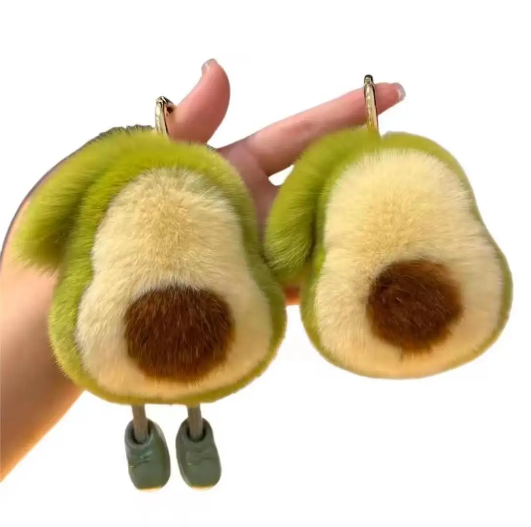 Xun Xin Stuffed Avocado Fruit Soft Plush Toy Rex Rabbit Fur Kawaii Avocado Shaped Keychain For Women Car keys And Bag Charms