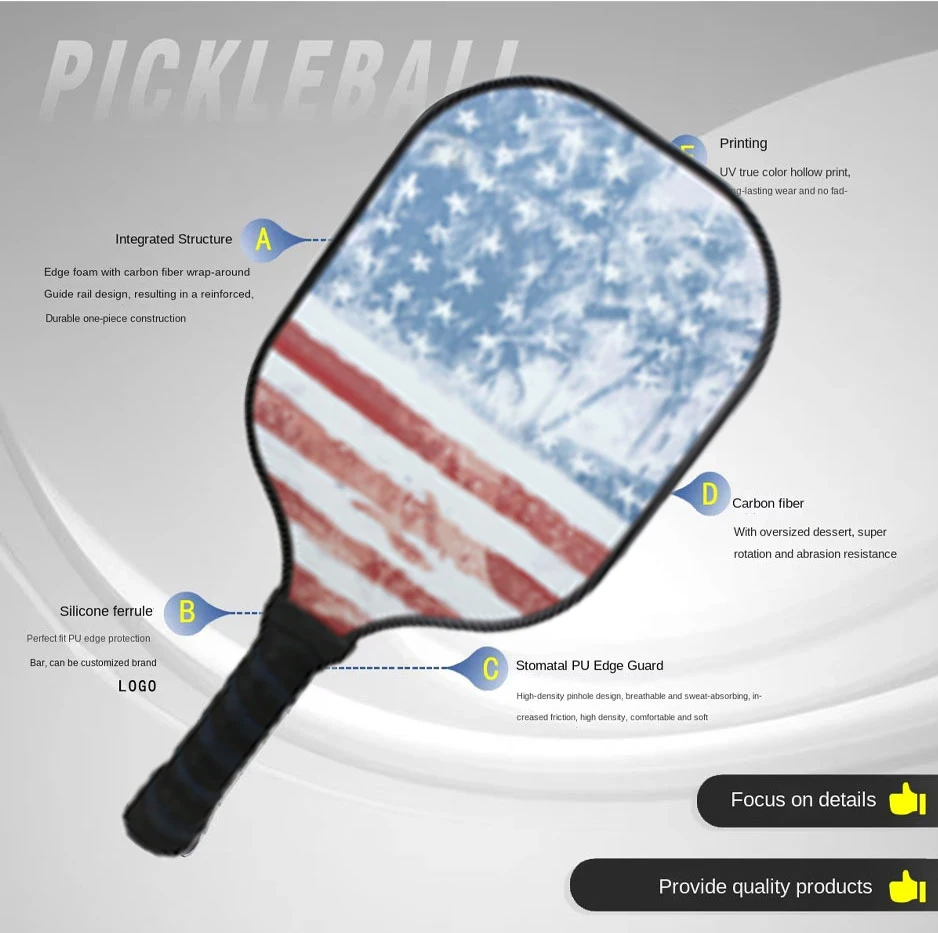 Factory Wholesale Custom LOGO Carbon Fiber Paddle High Grit Spin Frosted Surface With USAPA Approved Pickleball Paddle