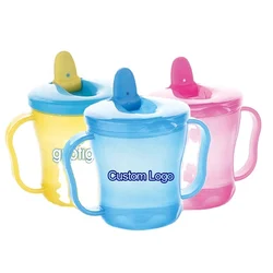 Ningbo Longwell PP BPA Free Baby Training Cup Solid Color Logo Custom Kids Water Mugs Handled Double Flip Spouted Drinking Cups