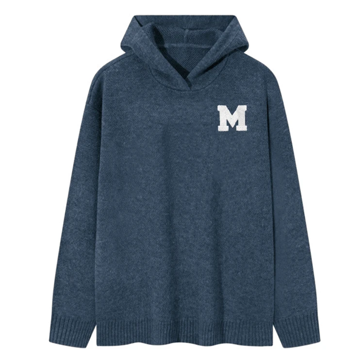 Cashmere Cardigan Hooded Knitwear Vintage Embroidery Cashmere Hoodie Custom Men Warm Casual Cashmere Knit Hoodie