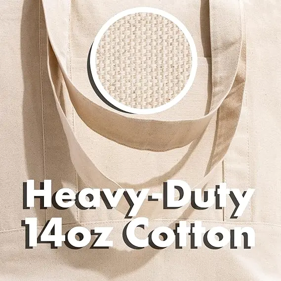 Cheap Shopping Reusable Top Zipper Heavy Duty Large Capacity 16oz Cotton Canvas Tote Bag With Pockets